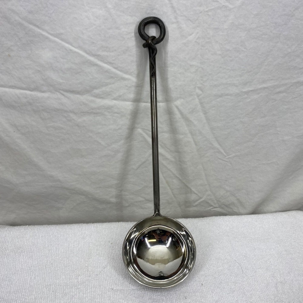 Hand Forged Wrought Iron Snake Handle Soup Ladle Stainless Steel Bowl 11.5 inch